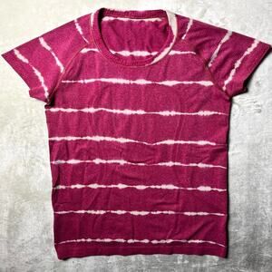 Lululemon Swiftly Tech T-Shirt Women's 6 Pink White Tie Dye Stripe Workout Yoga